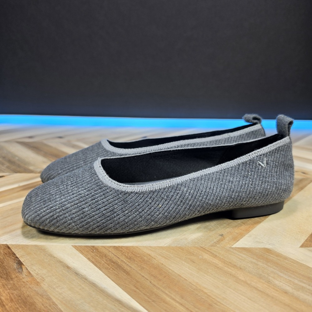 Vivaia Margot Women 41 / US 10.5 Grey Flats Square Toe Ribbed Knit Sustainable - Picture 2 of 13